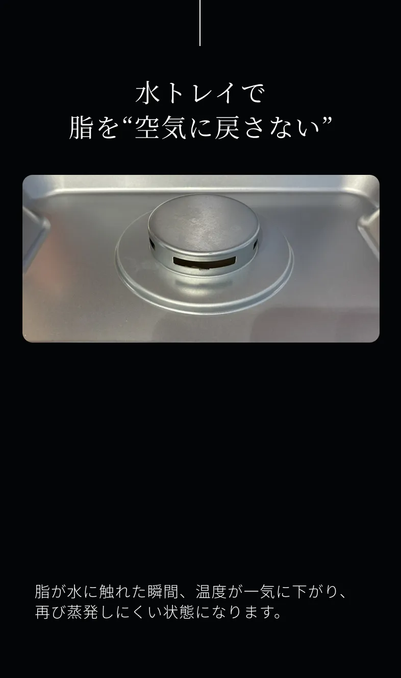 水トレイで脂を空気に戻さない