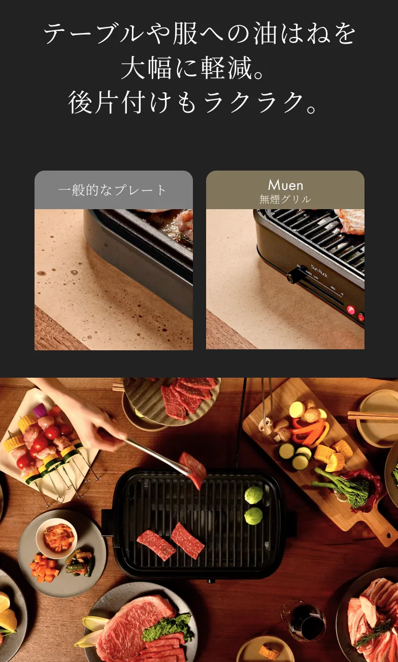 テーブルや服への油はねを大幅に軽減。後片付けもラクラク。